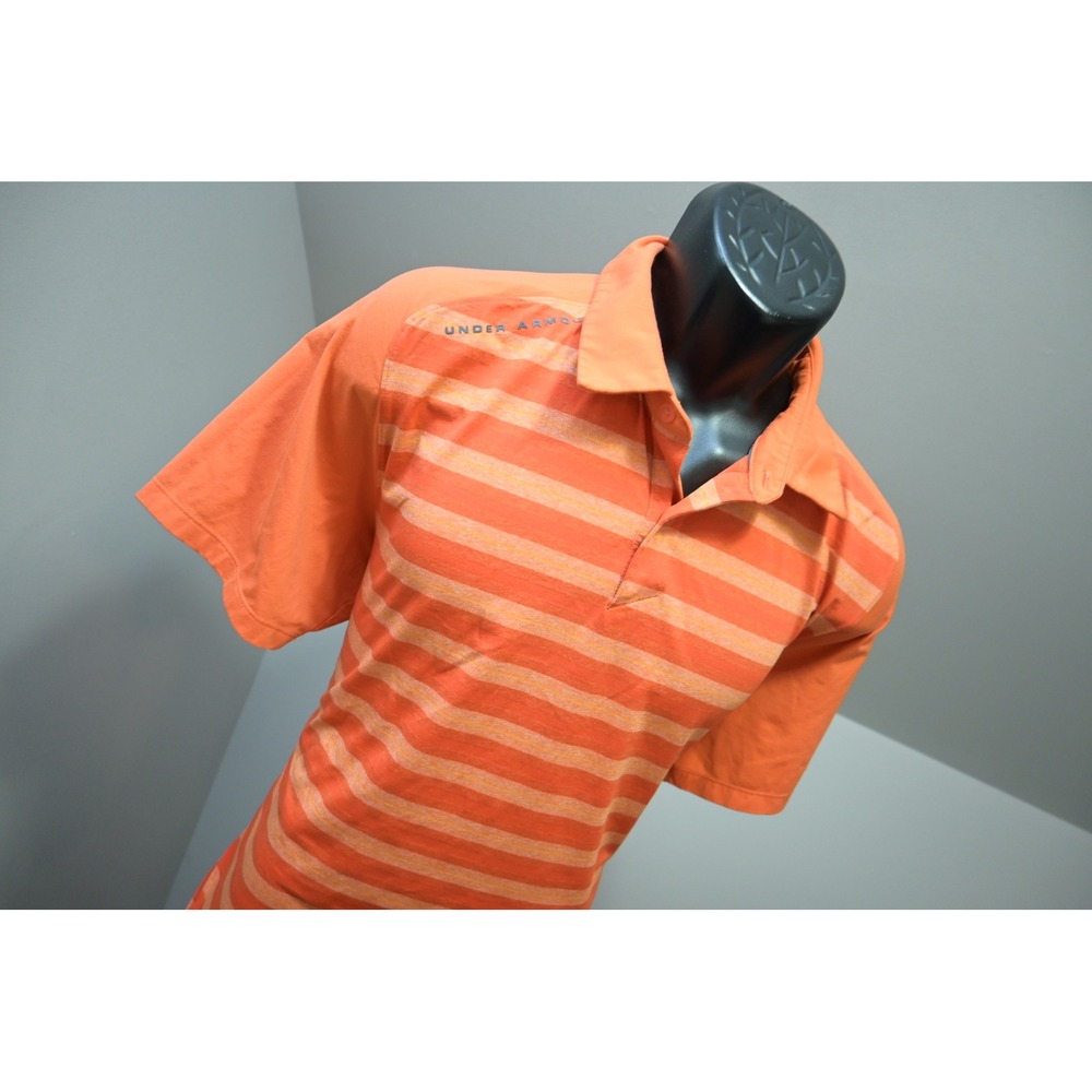 Under Armour Polo Shirt Mens XL Orange Striped HeatGear Short Sleeve